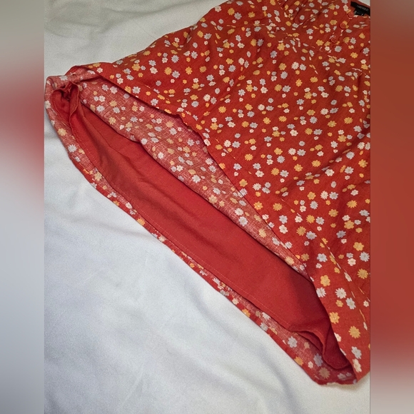 Forever 21 Linen Blend Button Detail Fully Lined Thin Strap Dress- Sz L Orange - Picture 6 of 10